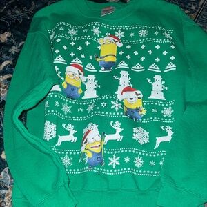 Green Minions Holiday Santa Festive Reindeer Winter Sweatshirt, Juniors Medium